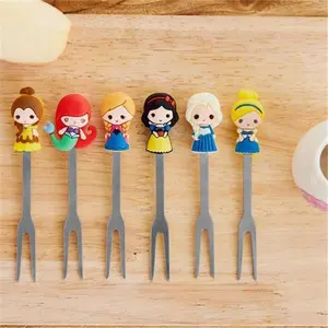 Cartoon Princess Fruit Fork Set carino di 6 forchette da frutta con supporto in ceramica forchette per alimenti in acciaio inossidabile per bambini da tavolo di casa