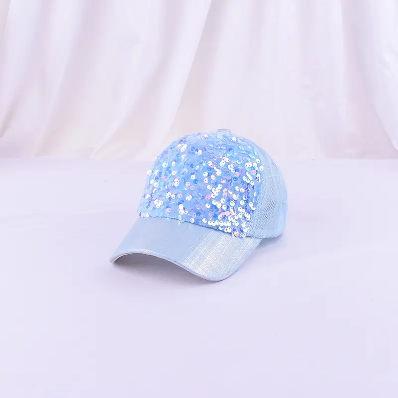 Cute summer kids mesh trucker hat bling baseball cap for children with sequin