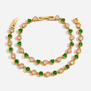 Pulsera de circonita en forma de corazón para mujer, bisel de acero inoxidable, joyería para fiesta - Product Image 1