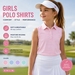 Camisetas Polo sin Mangas para Niñas, Top de Golf a Rayas, Absorbente de Humedad, UPF 50, Elástico, Ropa Deportiva Juvenil, Logotipo Personalizado - Product Image 2