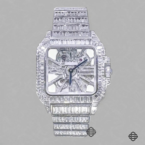 Montre de luxe carrée en acier inoxydable à quartz, modèle squelette avec diamants Moissanite, mouvement ETA, verre 20 mm, style affaires et mode - Product Image 1