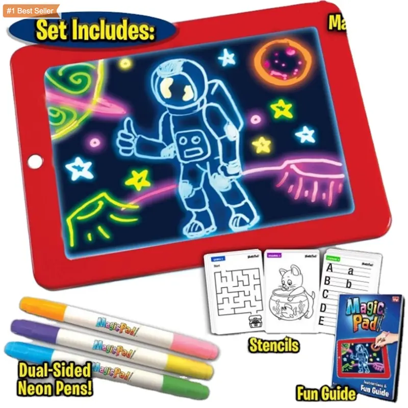 Manyetik çizim kurulu oyuncak akıllı LED çizim projektör çocuklar için boyama pedi yazma çocuklar Tablet floresan çocuklar Doodle kurulu