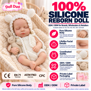 Poupée Reborn Duo Personnalisée 18 Pouces 100% Silicone Corps Entier Loulou Bébé Endormi avec Bonnet en Tricot Blanc à Oreilles d'Ours – Cadeau de Noël - Product Image 1
