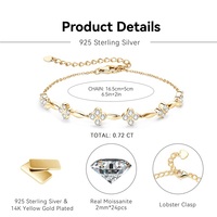 Bracciale da Donna alla Moda con Quadrifoglio Portafortuna in Argento 925 e Moissanite da 2mm, Gioiello Hip Hop Best Seller