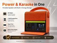Enceinte Karaoké Portable avec 2 Micros Sans Fil, Audio Sans Fil, Sortie CA, Double Chargement USB et Stockage d'Énergie Intégré