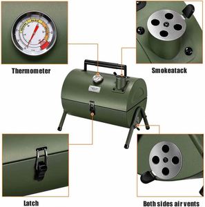 Modern Portable Mini <b>Barrel</b> Chrome Plated <b>BBQ</b> Smoker Grill with Thermometer Pulse Igniter & Flame Safety for Charcoal <b>BBQ</b> - Product Image 3