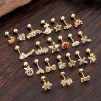 Vente en gros de clous d'oreille micro-pavés en zircon multi-designs, bijoux anti-allergie en acier inoxydable à tige fine pour hélix et lobe