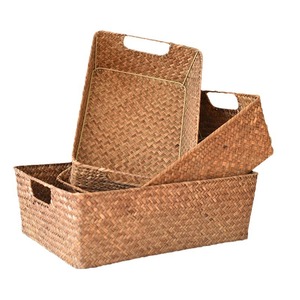 Straw Woven Storage <b>Baskets</b> Rectangle Desktop Organizer For Clothing Snack Toy Home Decoration - Product Image 4