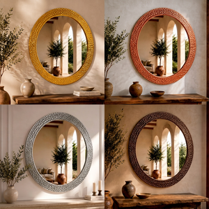 Hand-Hammered Textural Metal <b>Round</b> <b>Wall</b> <b>Mirror</b> with Crystal Glass Handmade REHMAN CRAFT - Product Image 2