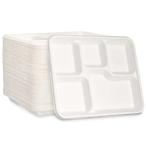 China Atacado Biodegradável 5 Compartimento Greaseproof Retangular Placa Descartável Fast Food Recipientes Refeição Embalagem Bandeja - Product Image 3