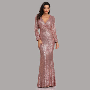 Women Ladies Elegant Prom <strong>Dresses</strong> Party Sequin Long Sleeved Evening <strong>Dress</strong> Fishtail Mother of Bride <strong>Wedding</strong> Casual <strong>Dress</strong> - Product Image 3