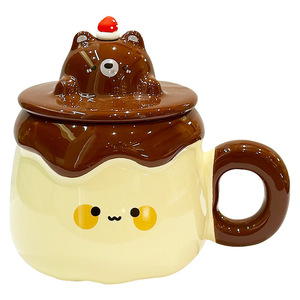 Cute and Creative Pudding Tumblers Back to School Birthday Gifts for Girls <b>Reusable</b> Ceramic with Lid Household Milk Coffee <b>Cups</b> - Product Image 1