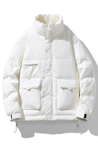 Chaqueta de Plumón Personalizada para Hombre con Cuello Alto - Chaqueta Acolchada Moderna, Gruesa y Cálida con Cierre de Botones de Color Sólido - Product Image 3