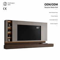 Meuble TV de luxe italien moderne et minimaliste en noyer fritté, intégré au home cinéma, pour salon, sur mesure, OEM ODM