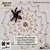 Décoration d'Halloween intérieure et extérieure Kingkey, filet d'araignée lumineux LED, alimentation USB et piles, 8 fonctions, blanc chaud, lumières de toile d'araignée à intensité variable