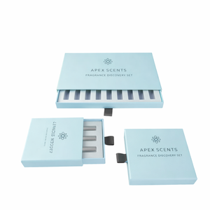 Emballage cosmétique personnalisé de luxe pour échantillons de parfum, boîte à tiroir avec insert en papier, logo personnalisé imprimé OEM - Product Image 1