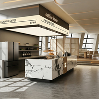 Comptoir de bar en bois pour café, vitrine de présentation, ensemble table et chaises de restaurant, vitrine à desserts, conception intérieure personnalisée tout-en-un