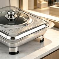 Réchaud de buffet rectangulaire en acier inoxydable professionnel avec couvercle pour hôtels, restaurants et traiteurs