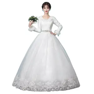 Свадебное платье, сексуальное корейское кружевное женское платье с длинным рукавом, большие размеры, свадебное платье принцессы Измира, свадебное платье из крепа
