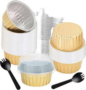 Disposable Microwavable Aluminum Foil Cake Pans PP Plastic Lids Food Grade Sturdy <b>100ml</b> Cupcake Containers for Dessert Parties - Product Image 1