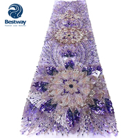 Dentelle brodée motif paon exquis Bestway en gros, tissu en tulle à sequins scintillants pour la confection de vêtements de cérémonie