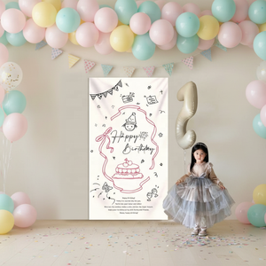Decoración Colgante <span class=keywords><strong>de</strong></span> Lona para Fiesta <span class=keywords><strong>de</strong></span> Primer <span class=keywords><strong>Cumpleaños</strong></span> Infantil, Diseño <span class=keywords><strong>de</strong></span> Pastel <span class=keywords><strong>de</strong></span> <span class=keywords><strong>Cumpleaños</strong></span> <span class=keywords><strong>de</strong></span> Dibujos Animados, Estilo Dibujado <span class=keywords><strong>a</strong></span> <span class=keywords><strong>Mano</strong></span> para Niñas, Fondo para Bebés - Product Image 3