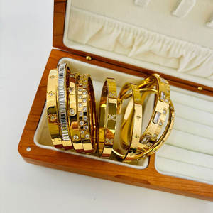 Pulseras y Brazaletes de Lujo al por Mayor de Acero Inoxidable 316L, Chapados en Oro de 14k y 18k, con Circonitas, de Diseñador, para Mujer - Product Image 1