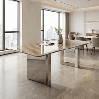 Table à manger rectangulaire moderne en marbre avec base en acier inoxydable pour la salle à manger