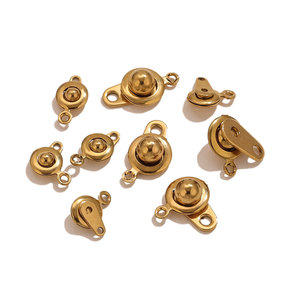 Fermoir à bouton rond 6mm 8mm |   Connecteur à double trou en acier inoxydable plaqué or PVD 18 carats pour bracelet et collier DIY - Product Image 5