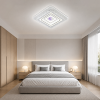 Plafonnier carré pour chambre à coucher, salon, bureau avec bordure centrale en plumes violettes, accents de lignes noires, 3 températures de couleur