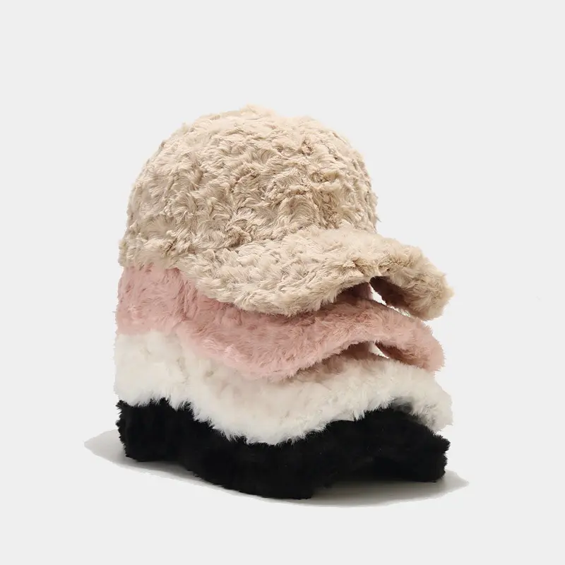 Gorra de béisbol de lana con visera gruesa para mujer, gorro de béisbol de lana deportiva de Color puro, afelpado y esponjoso