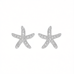 Pendientes de Diamantes Estrella de Mar en Oro Blanco, Corte Brillante Redondo, Color G, Diamantes Naturales, Clásicos para Uso Diario de Mujer - Product Image 1