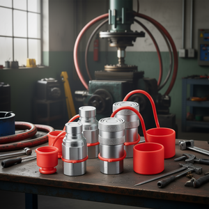 Acopladores Hidráulicos de Conexión Rápida de Cara Plana de 1/2 Pulgada NPT ISO16028 para Minicargadoras, Accesorios de Acero Inoxidable con 4 Tapas Antipolvo - Product Image 2