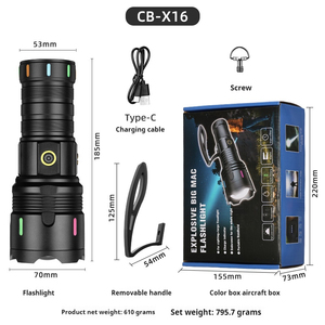 Siêu sáng <span class=keywords><strong>Led</strong></span> mạnh mẽ 30 Wát <span class=keywords><strong>Led</strong></span> 8000mAh pin hợp kim nhôm cầm tay đèn pin với màu vàng và màu đỏ đèn hậu - Product Image 6