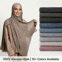 Hijab en Viscose Élégant, Foulard Malaisien Doux, Châles en Rayonne à Franges pour Femmes, Respirant avec Pompons pour Dames Musulmanes, Prêt à Expédier