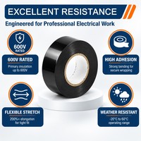 Ruban isolant électrique en PVC 600V, étanche, en vinyle, flexible, adhésif, pour l'étanchéité des câbles