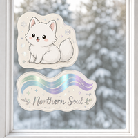 Autocollants personnalisés imperméables en PVC vinyle, motif renard arctique Kawaii, décalcomanie de fenêtre effet aurore, imprimé UV, autocollant décoratif électrostatique pour verre