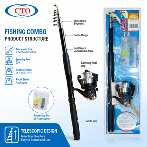 Kit de pêche CTO Premium 2,4 m 6 sec 25 pièces Combo <span class=keywords><strong>canne</strong></span> à pêche pour l'extérieur - Product Image 2