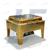 Plat de service chauffant de luxe en acier inoxydable doré, carré, à vapeur, économe en énergie, 6L, avec fenêtre, pour restaurant et buffet