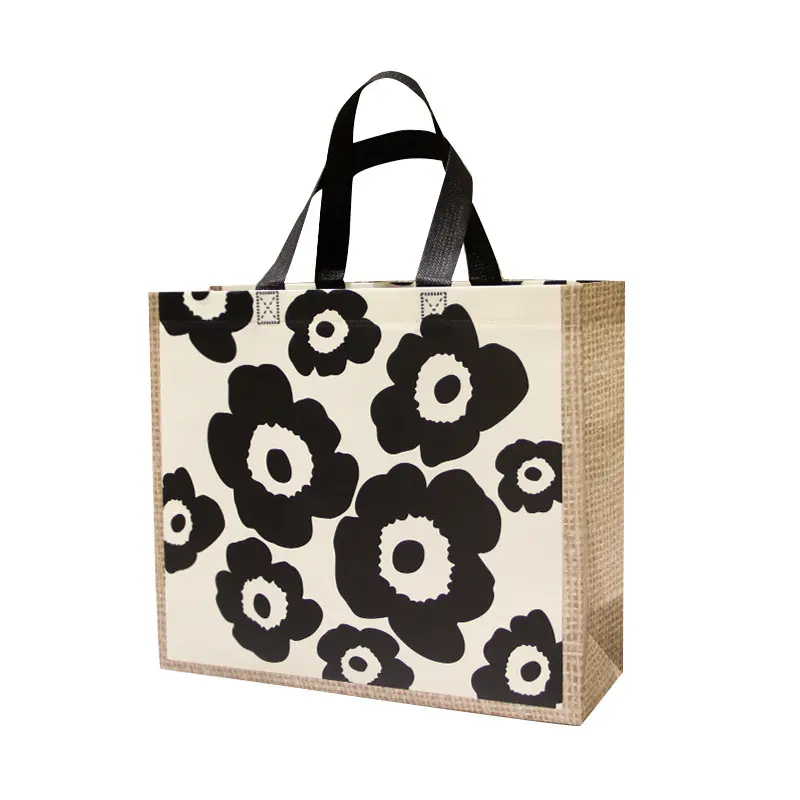 Vlies laminierte Einkaufstasche Bekleidungs geschäft Verpackung schwarze Blume Kleidung Geschenkt üte Spot Logo
