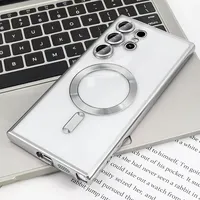 Casing Transparan Berlapis Untuk Samsung Galaxy S26 S25 S24 S22 S21 S23 Ultra Plus, Mendukung Pengisian Daya Nirkabel Magnetik, Bahan Silikon Lembut