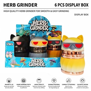 Hot Sale Wholesale Luxury Colorful Cat Wearing Sunglasses Tobacco Crusher 4 Parts Zinc Alloy <b>Herb</b> <b>Grinder</b> - Product Image 1