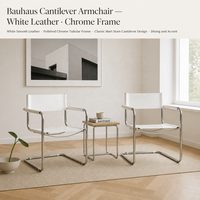 Chaise de salle à manger moderne Bauhaus en cuir avec structure en acier inoxydable, chaise de restaurant