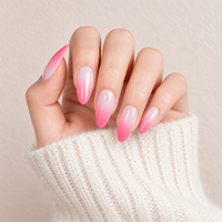 Lot de 32 faux ongles à presser en amande, dégradé rose vif laiteux, en ABS durable, pour nail art DIY des doigts