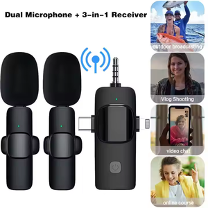 Microphone sans Fil Professionnel Lavalier Téléphone 3-en-1 avec <span class=keywords><strong>Réduction</strong></span> du Bruit pour Enregistrement Vidéo Courte et Diffusion en Direct - Product Image 5