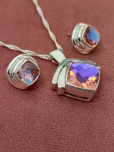 <b>Real</b> Quartz Jewelry Set 925 Sterling Silver Pendant and Earrings Natural <b>Crystal</b> Gemstone Jewelry for Women Custom Design - Product Image 2