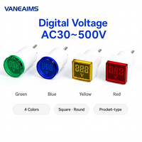 Lampu Indikator Voltmeter AC Digital LED 22Mm Meteran Panel Tampilan Tegangan Kepala Bulat Persegi Plug In Voltmeter AC24-500V