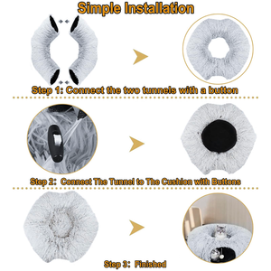 Multifunctional <b>Cat</b> Tunnel with <b>Cat</b> Bed Collapsible <b>Plush</b> <b>Cat</b> Tunnel Bed with Cushion Tube - Product Image 3