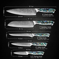 Ensemble de Couteaux de Cuisine en Acier Damas 67 Couches de Luxe, Manche en Nacre d'Ormeau, Couteau Santoku, à Désosser et à Pain pour Chefs Professionnels