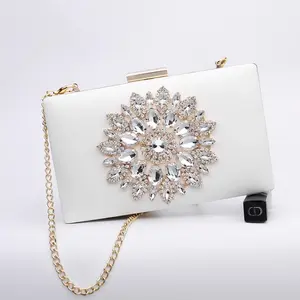 Fashion dinner Pu leather diamond white clutch bag wedding ladies bridal purse for women